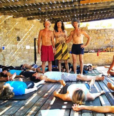 Danny, Baptiste and Gilly with post yoga relaxation at yoga retreat Crete