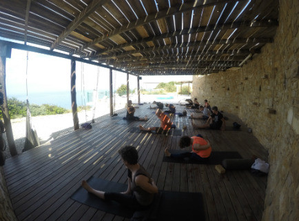 Marichyasana A with Melanie Cooper outdoor deck Crete