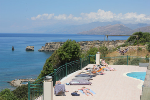 Lounging round the pool at Yoga Rocks retreats