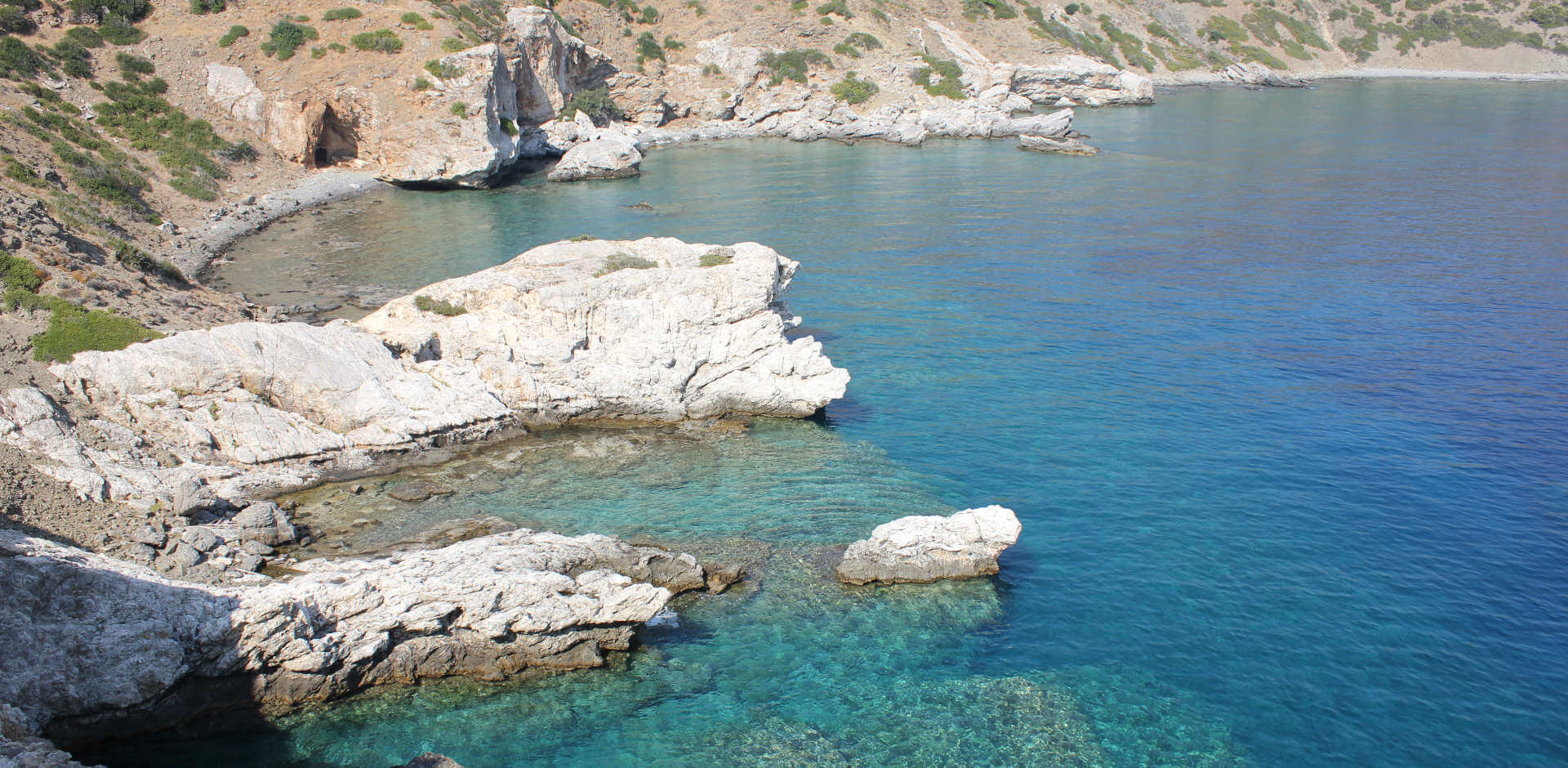 Over the back from Yoga Rocks retreat stunning clear waters of Crete