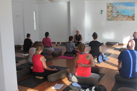 Patrick yoga class on retreat Crete