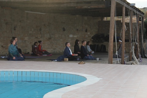 Patrick yoga class on the deck Crete