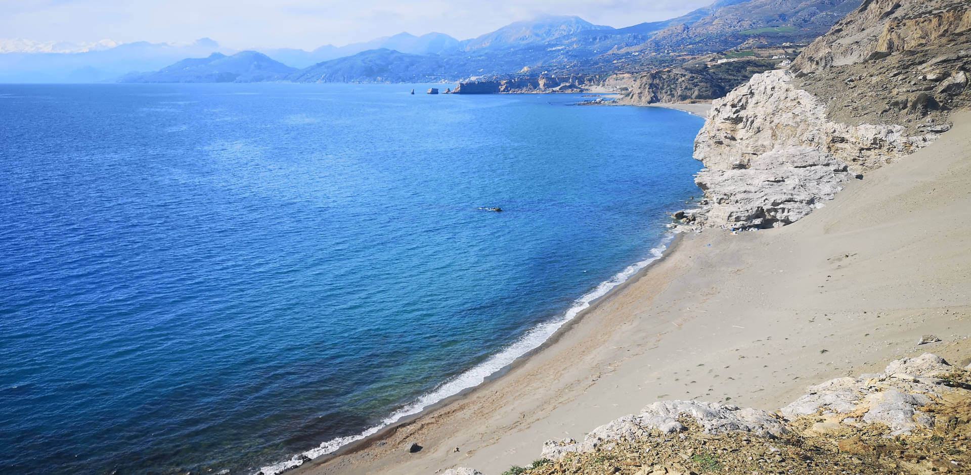 View of all the wild beaches from above Agios Pavlos towards Triopetra near Yoga Rocks retreats