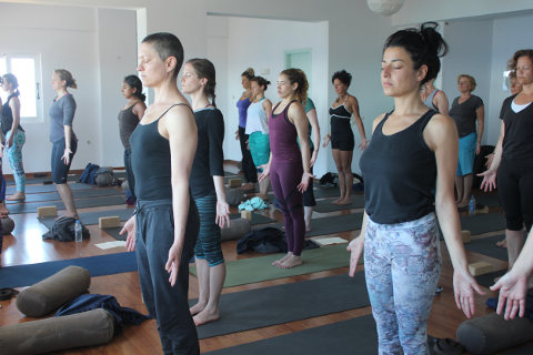Tadasana on yoga retreat Crete
