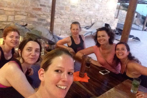Debs, Caroline, Isabelle, Saskia, Szilvia and Marjan chilling in Triopetra, Crete