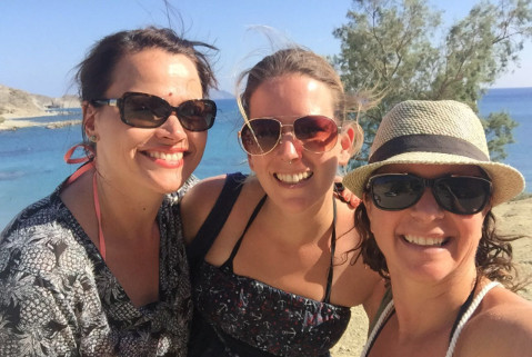 Szilvia, Isabelle and Marjan on yoga holiday, Crete