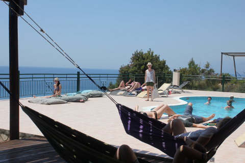 Hammocks in the shade on yoga holiday