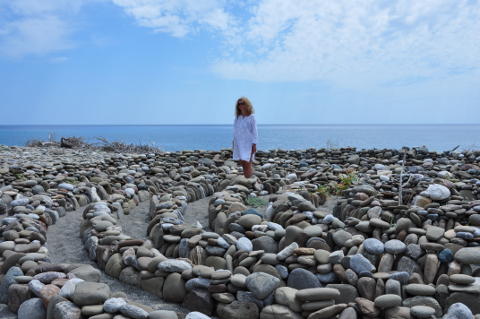 The maze on the wild beach near yoga retreat