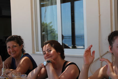 Alex and Ipek enjoying delicious outdoor lunch on yoga holiday