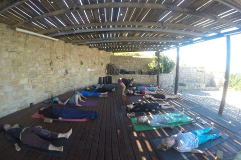 Relaxation on the deck after Prana Flow yoga
