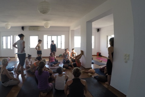 Legs against the wall pose on Cretan yoga retreat