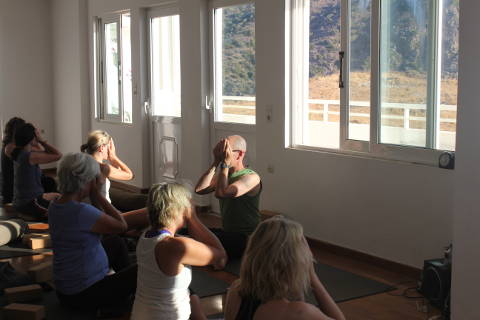 Inside yoga room at Yoga Rocks in Crete