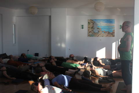 Suppoted savasana variation with Norman Blair at Yoga Rocks