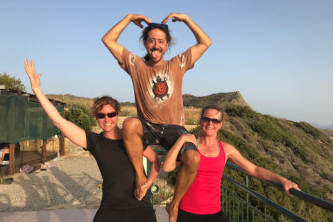 Phil with Britta and Annett at Yoga Rocks