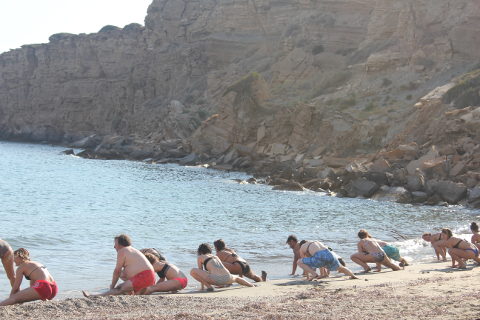 Triopetra yoga lunge on the beach