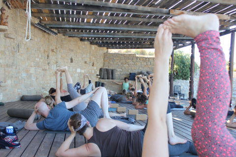Visnu’s couch variation in the morning yoga class at Triopetra