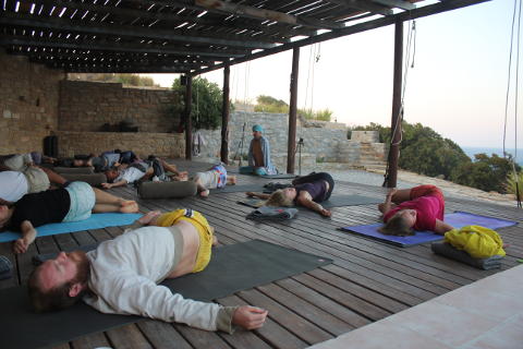 Two knee supine twist on yoga holiday