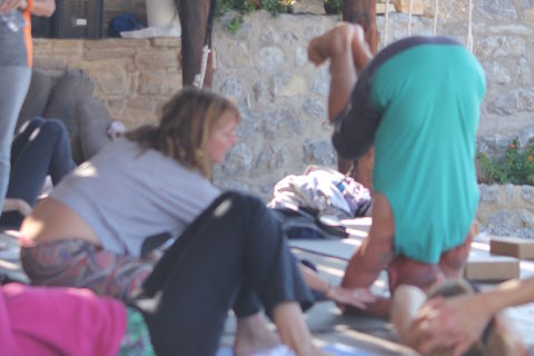 Starting to do headstand away from the wall with on yoga holiday