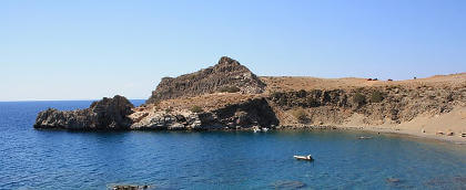 Agios Pavlos dragon rock and sandy bay viewed from Yoga Rocks retreat,Crete