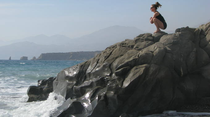 View of Triopetra from swimming beach near Yoga Rocks, Agios Pavlos