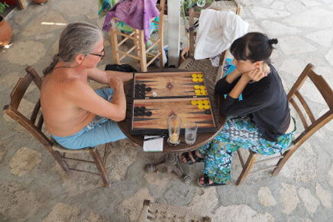 Ashtanga yoga retreat featuring backgammon at Yoga Rocks Crete