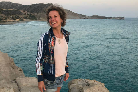 Fleur van Hille teaching yoga at Yoga Rocks, Agios Pavlos near Triopetra