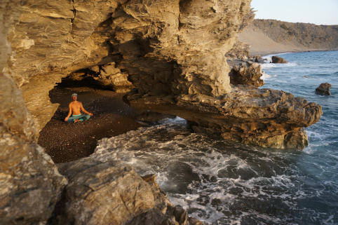Lovely beaches and rocky caves just down the dune from Yoga Rocks at Agios Pavlos