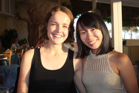 Liz and Betty at the final night meal out at Yoga Rocks Agios Pavlos