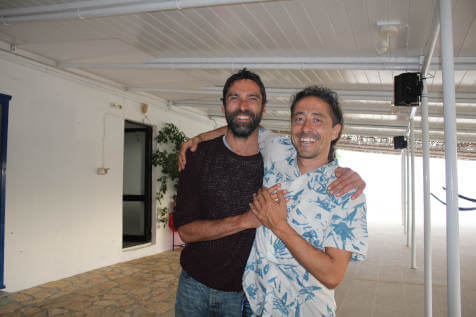 Ivan and Phil on the yoga deck ayt Yoga Rocks Crete