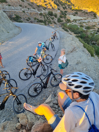 Ebikes in a row on a day trip from Yoga Rocks