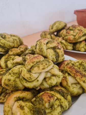 Delcious home made herby sour dough bread rolls on yoga retreats