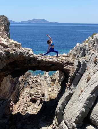 Reverse warrior on a yoga holiday in Agios Pavlos