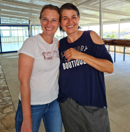 Smiley retreaters on the Yoga Rocks terrace