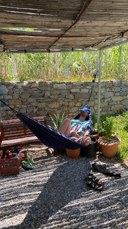 A hammock in the back garden at Yoga Rocks
