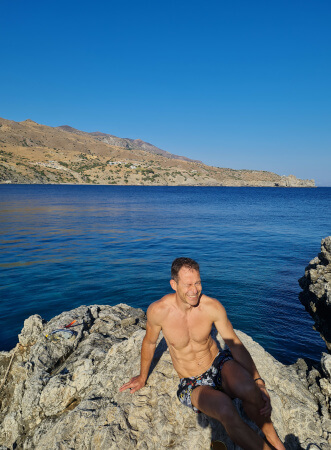 Sun bathing on the rocky out crops near Yoga Rocks Crete